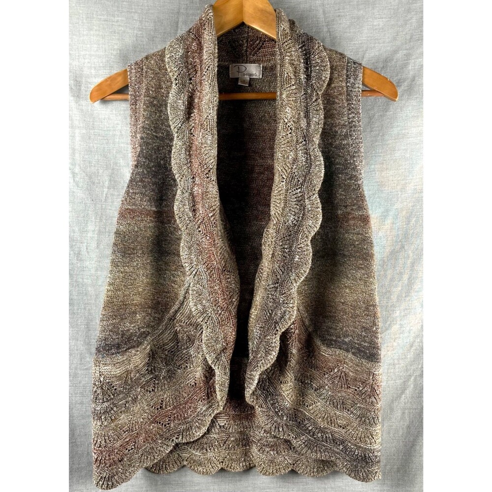 Ponsesa Sweater Vest Women’s Size S Open Front Scallop Edge Fall Autumn